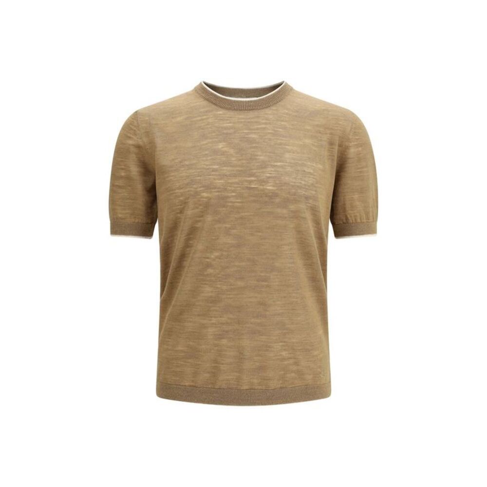 Brooksfield Beige Linen Shortsleeve Men's Shirt